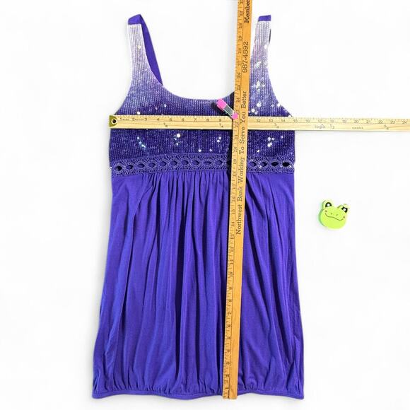 Charlotte Russe Babydoll Mini Sequin Crochet Dress L Purple Whimsigoth Fairy Y2K - Picture 9 of 14
